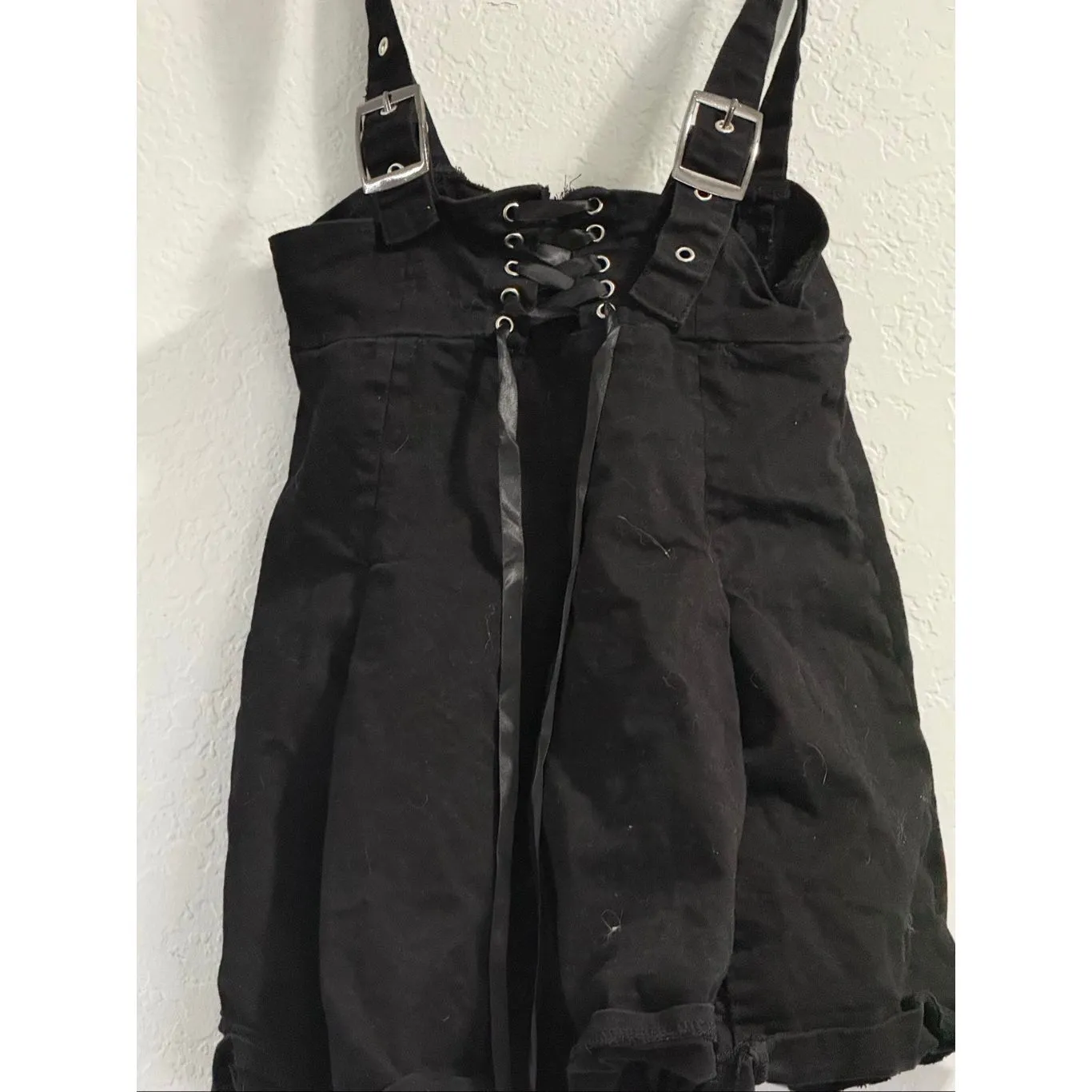 Cosmic aura Bib Overall Black Mini Dress Goth Pleated Size S Zipper - Image 2