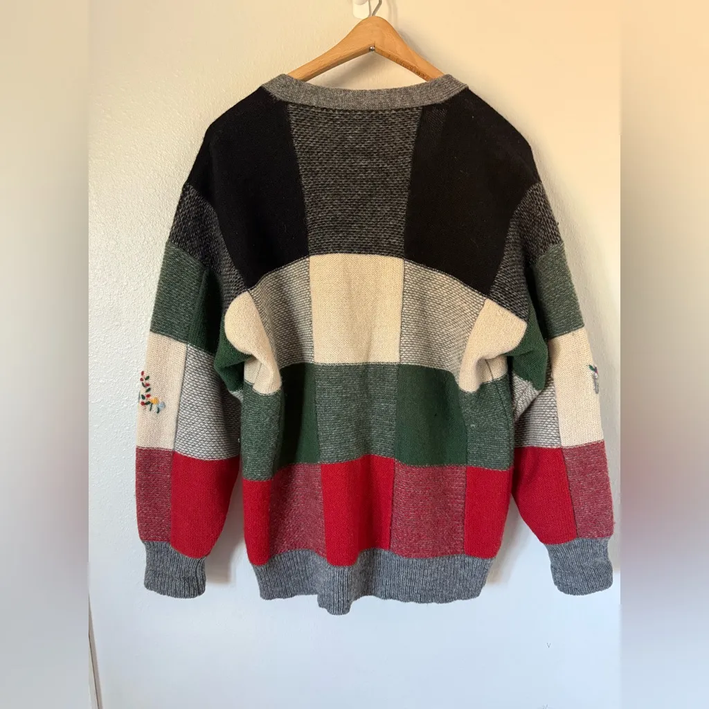 Vintage Susan Bristol Wool Patchwork Embroidered Cardigan Sweater Medium - Image 6
