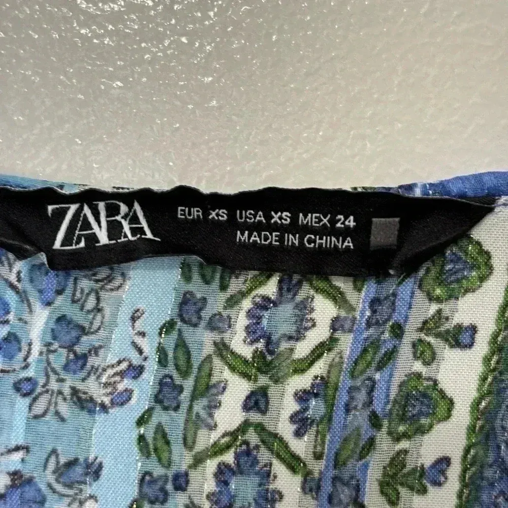 ZARA Patchwork‎ Print Ruffle V Neck Sheer - Image 5