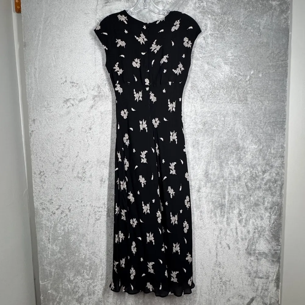 Jones Wear Dress Black White Floral Flower Print Midi V Neck Career Party Size 6 - Image 3
