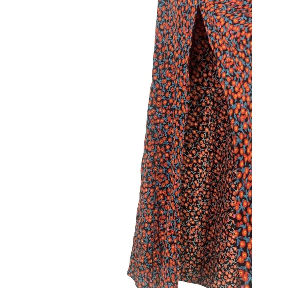 ZARA High Waisted Floral Flowy 2 Slits Preppy Midi Skirt Side Zip Up S Red #3379 - Image 10