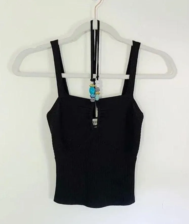 Tressé Paris Knit Beaded Halter Tank Top Black Size T1 - Image 6