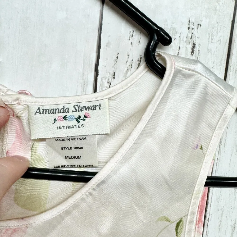 Vintage Amanda Stewart Intimate's Women Size Medium Silk Floral Ivory Nightwear White - Image 2