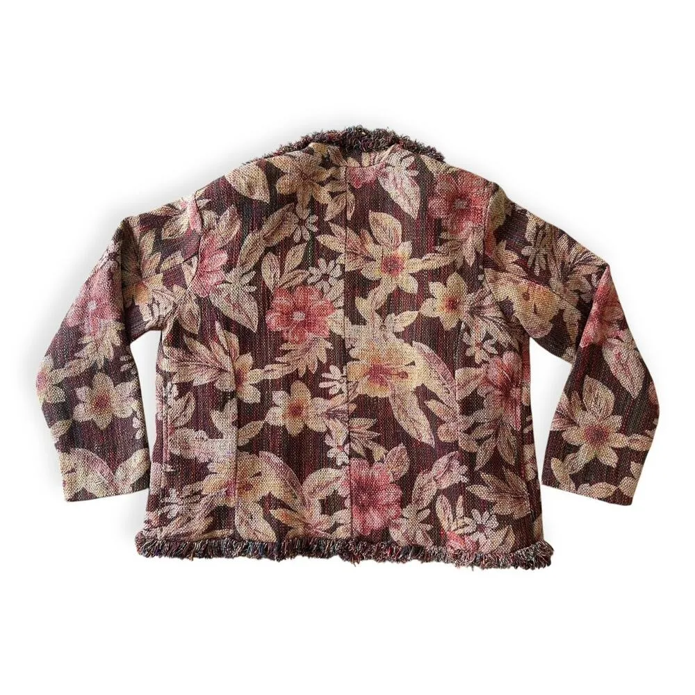 Vintage Y2K Chico's Silk Tapestry Jacket Floral Earth Tones Size 2 Boho Hippy - Image 7