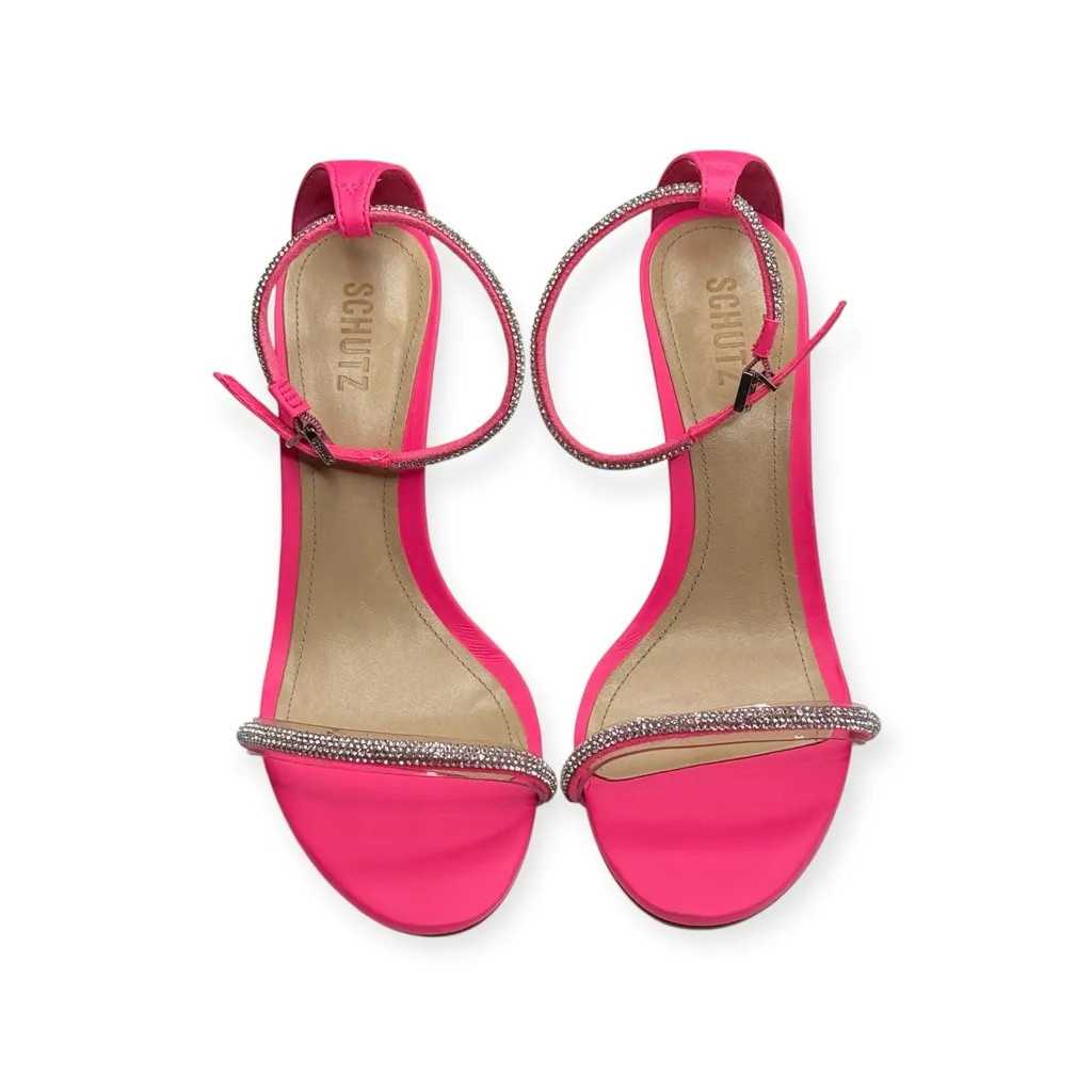 Schutz x Anthropologie 𖦹 Fabienne Crystal Stiletto Heel Sandal 𖦹 Acid Pink 𖦹 - Image 10