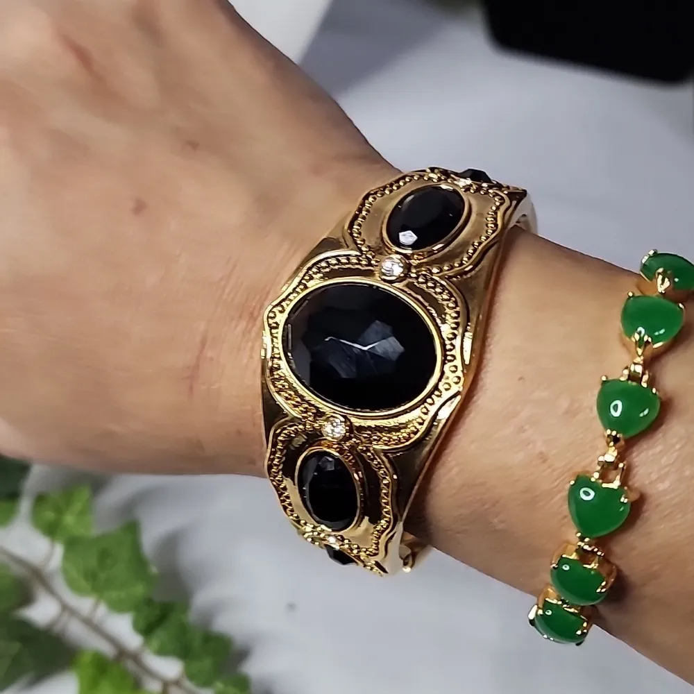 Gold and Black Hinge / Clamper Style Bracelet New - Image 5