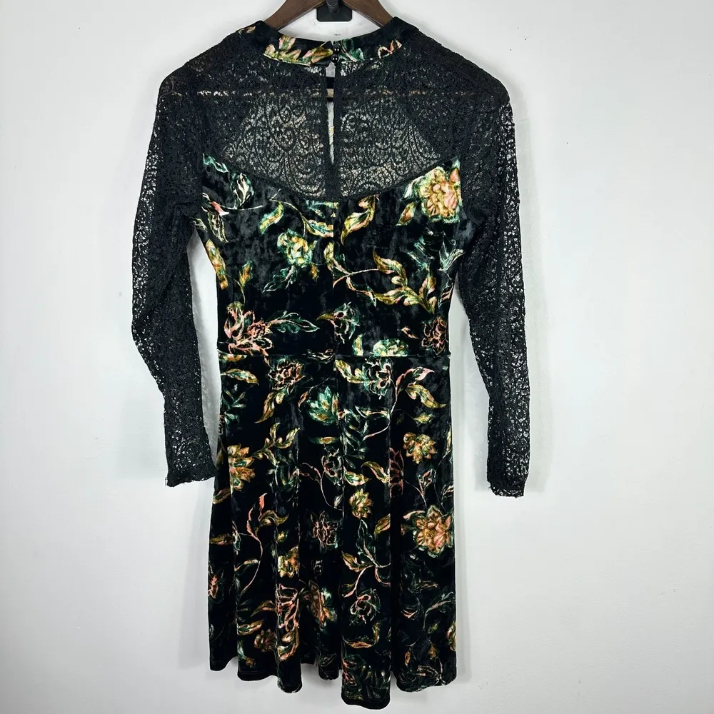 Bebop Velvet Floral‎ Lace Dress Women M Fairy Grunge Goth Cottagecore Academia - Image 3