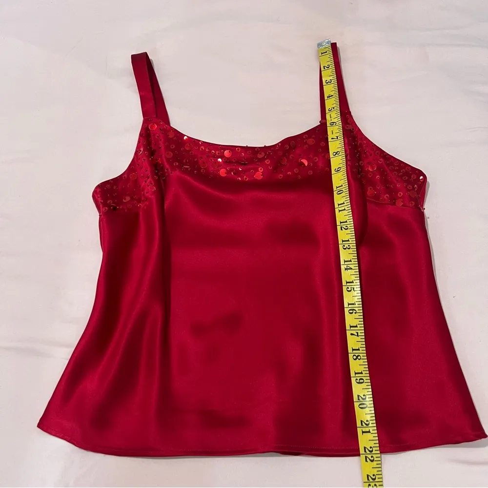 Kate Hill 100% Silk Red Satin Beaded Sequin Embellished Womens Tank Top Sexy Y2K - Image 11