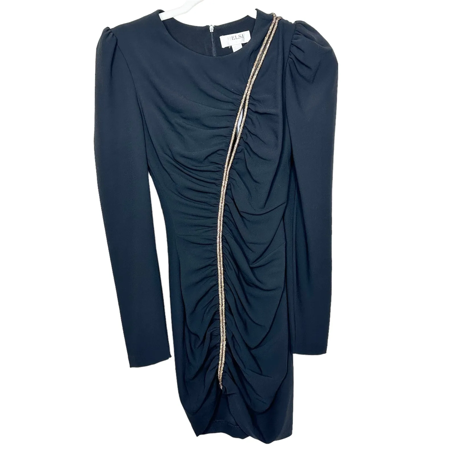Helsi NWT Josephine Black Gold Crystal Rope Asymmetric Long Sleeve Mini Dress - Image 2