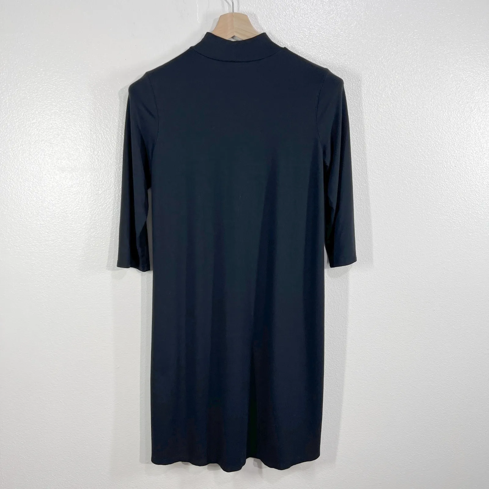 J.Jill Wearever Black Mock Neck‎ Midi Dress Petite Small Stretch Knit Minimalist Size undefined - Image 3