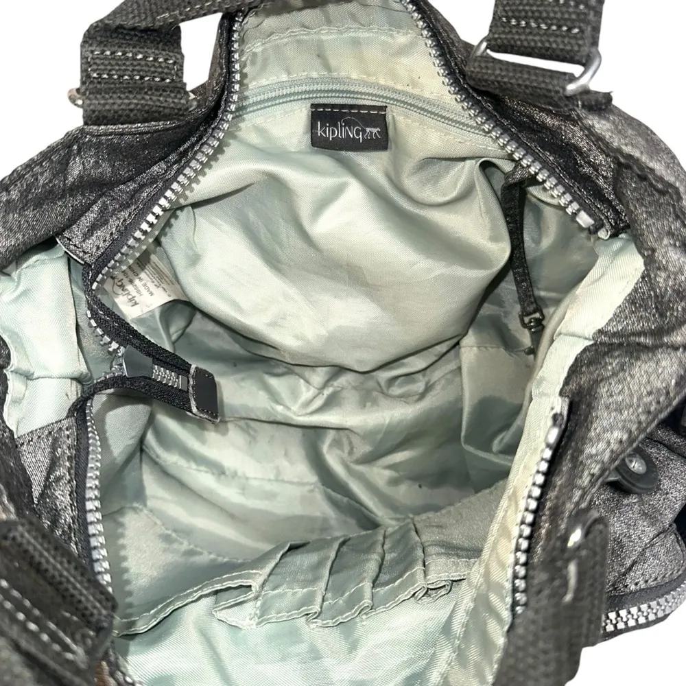 Kipling Silver Gray Fabric Crossbody Bag - Image 6