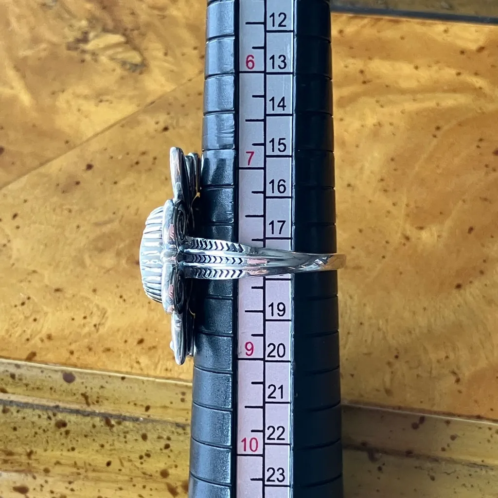 White Buffalo Turquoise Sterling Silver Feather Ring Size 8 Black - Image 8