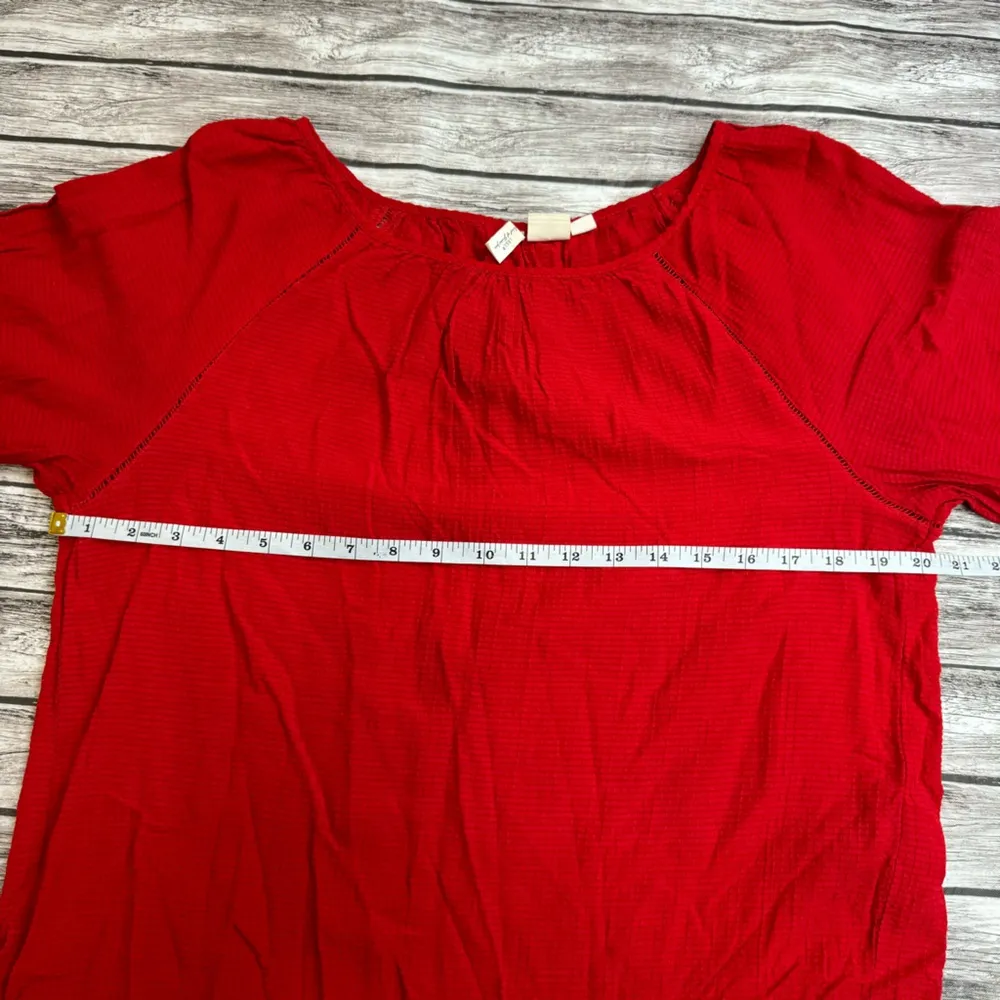H&M L.O.G.G. Womens Peasant Blouse Bright Red 6 Balloon 3/4 Length Raglan Sleeve - Image 11