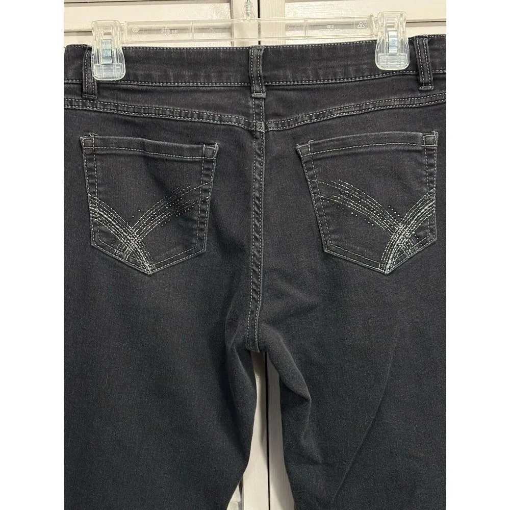 D. Jeans Black Skinny Denim Pants Size 10 Mid Rise Pockets‎ Zip Rhinestones - Image 5