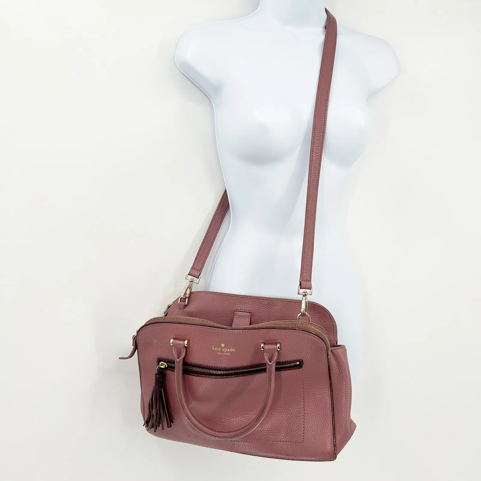Kate Spade Kalen Chester Street Pebbled Leather Satchel Crossbody Bag‎ Mauve - Image 2