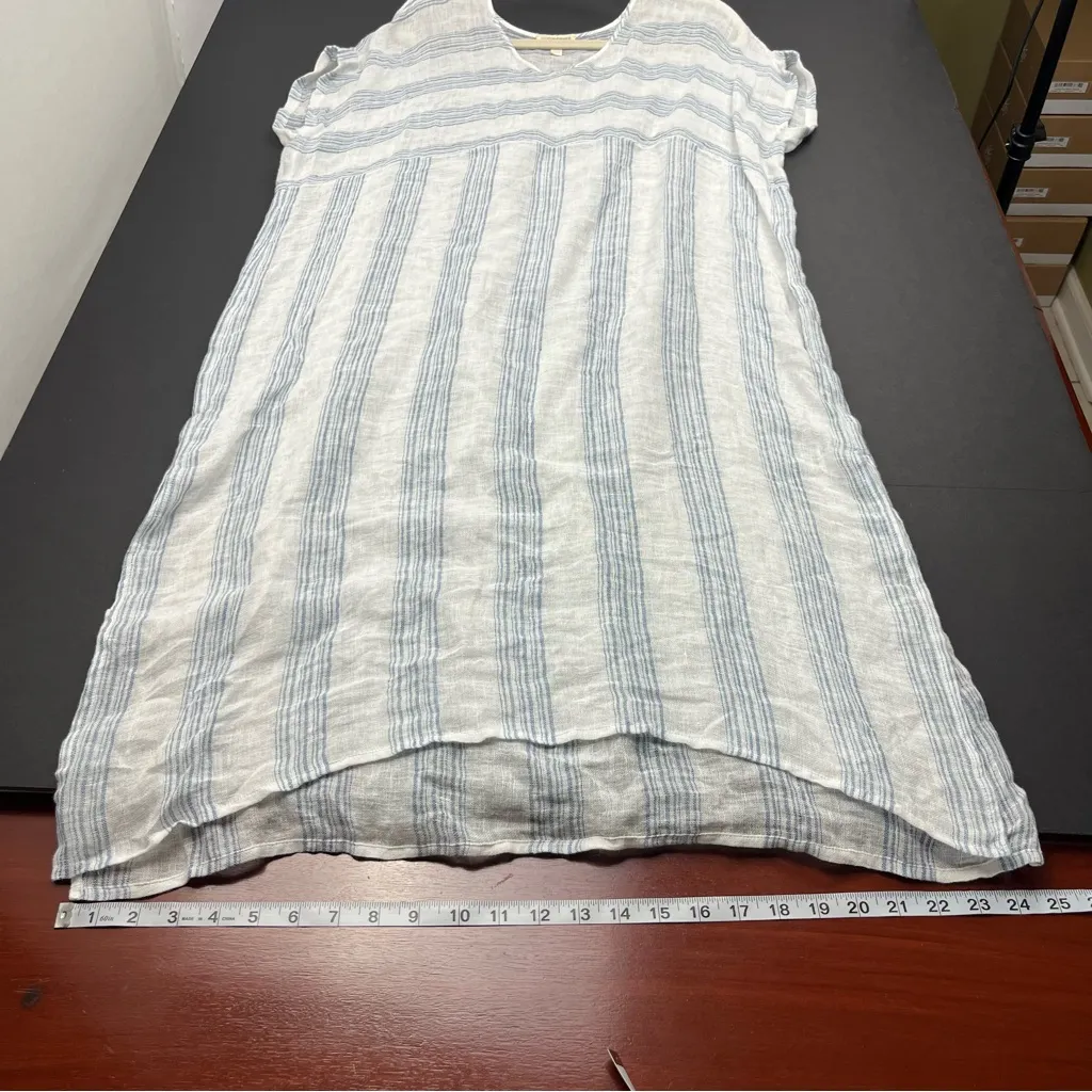 Eileen Fisher Organic Linen Caftan Dress Thin Gauze Unlined Size XXS‎ Blue White - Image 9