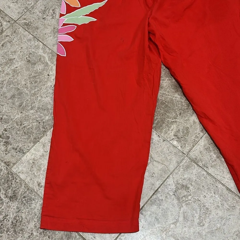 Victoria’s Secret Y2K  Cropped PJ Pajama Pant Red M Flower Applique' - Image 12