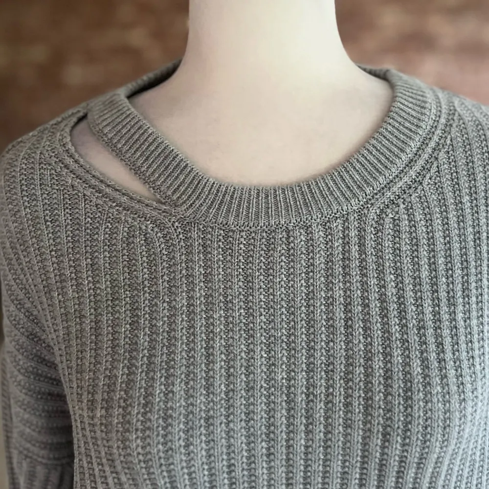 Dress Tells Sweater Cutout Dolman Sleeve Gray Ribbed Knit M Party Brunch Chic Size M - Image 3