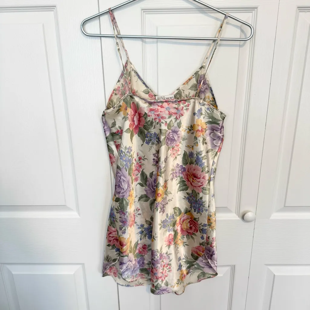 Vintage 90’s Laura Tyler at home Floral Satin Slip Dress MEDIUM Pink - Image 4