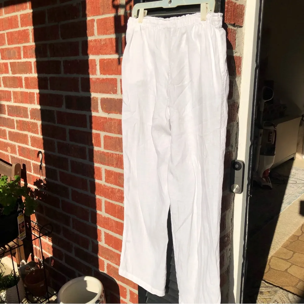 JONES NEW YORK Sport White 100% Linen Pants Elastic Waist 10 - Image 10
