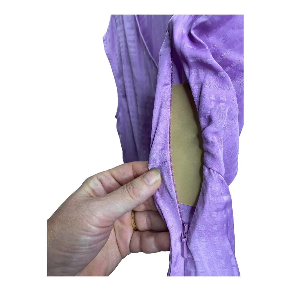 HALOGEN Top Blouse SMALL V-Neck Cap Sleeve Satin Plaid Side Zip Surplice - Image 3