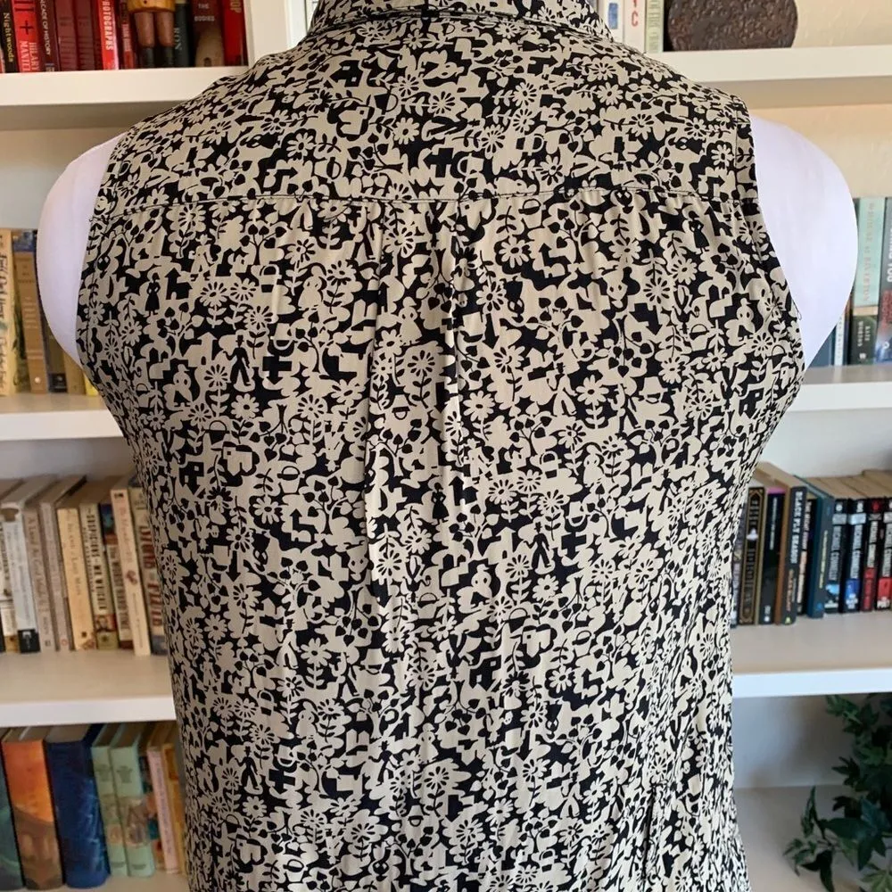 Vintage 90s Esprit Drop Waist Abstract Print Black and Cream Sleeveless Romper - Image 11