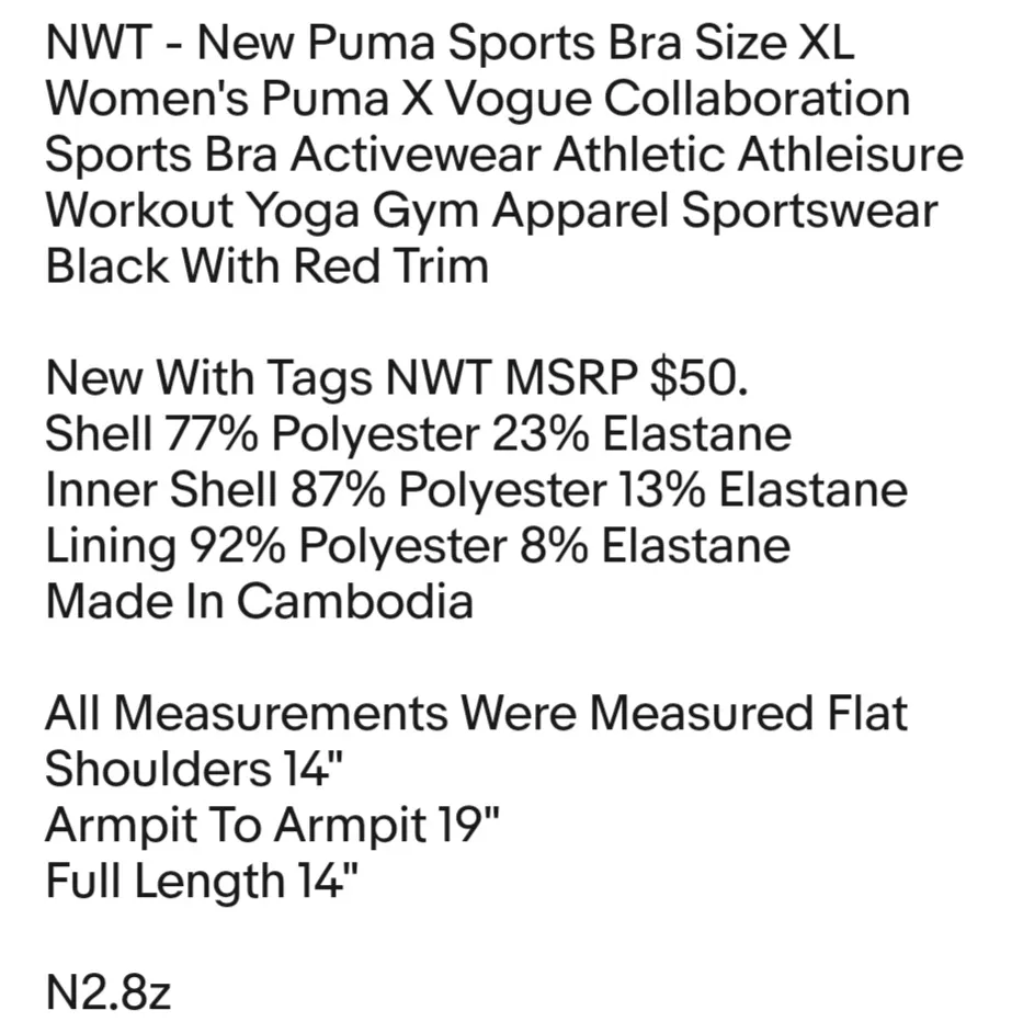 NWT - New Puma Sports Bra Size XL Women's Puma X Vogue Collaboration Sports Bra Activewear - Image 2