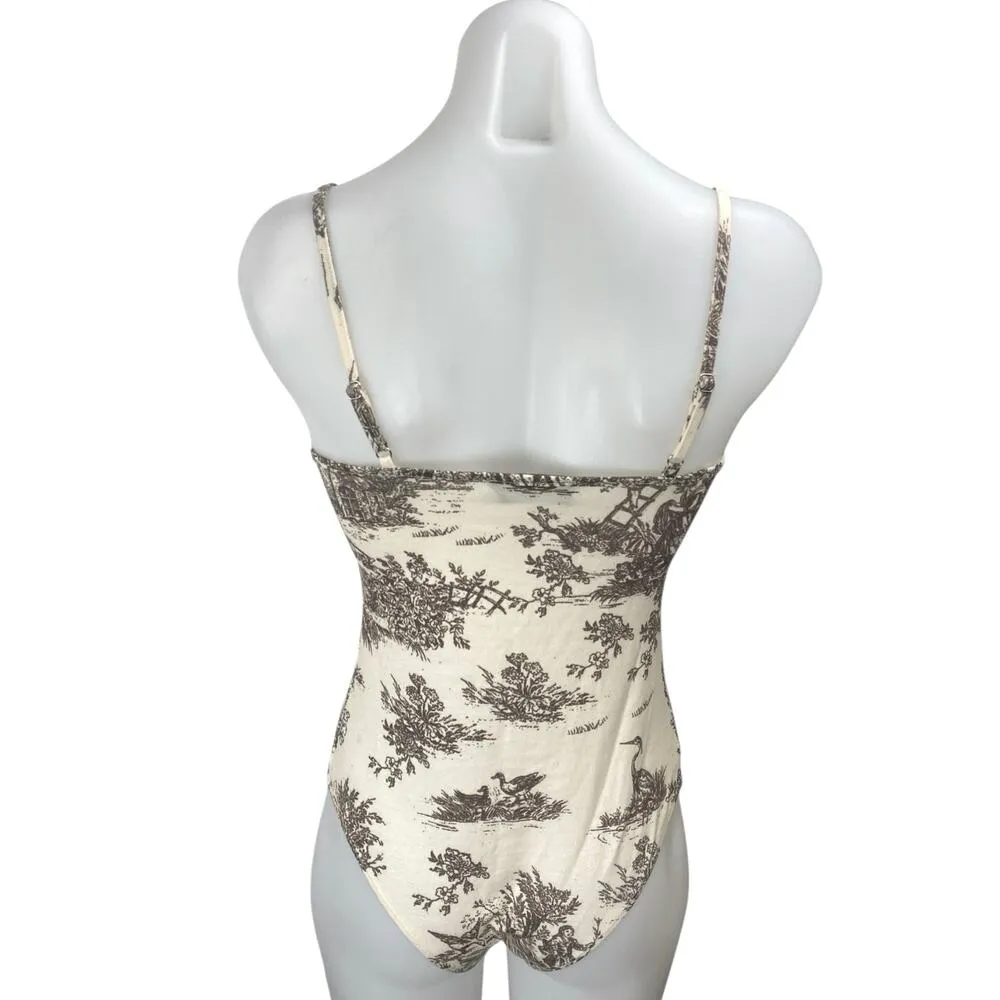 Cider Cream Brown Sleeveless Cami Camisole Tank Corset Bustier Bodysuit Top S/M - Image 2