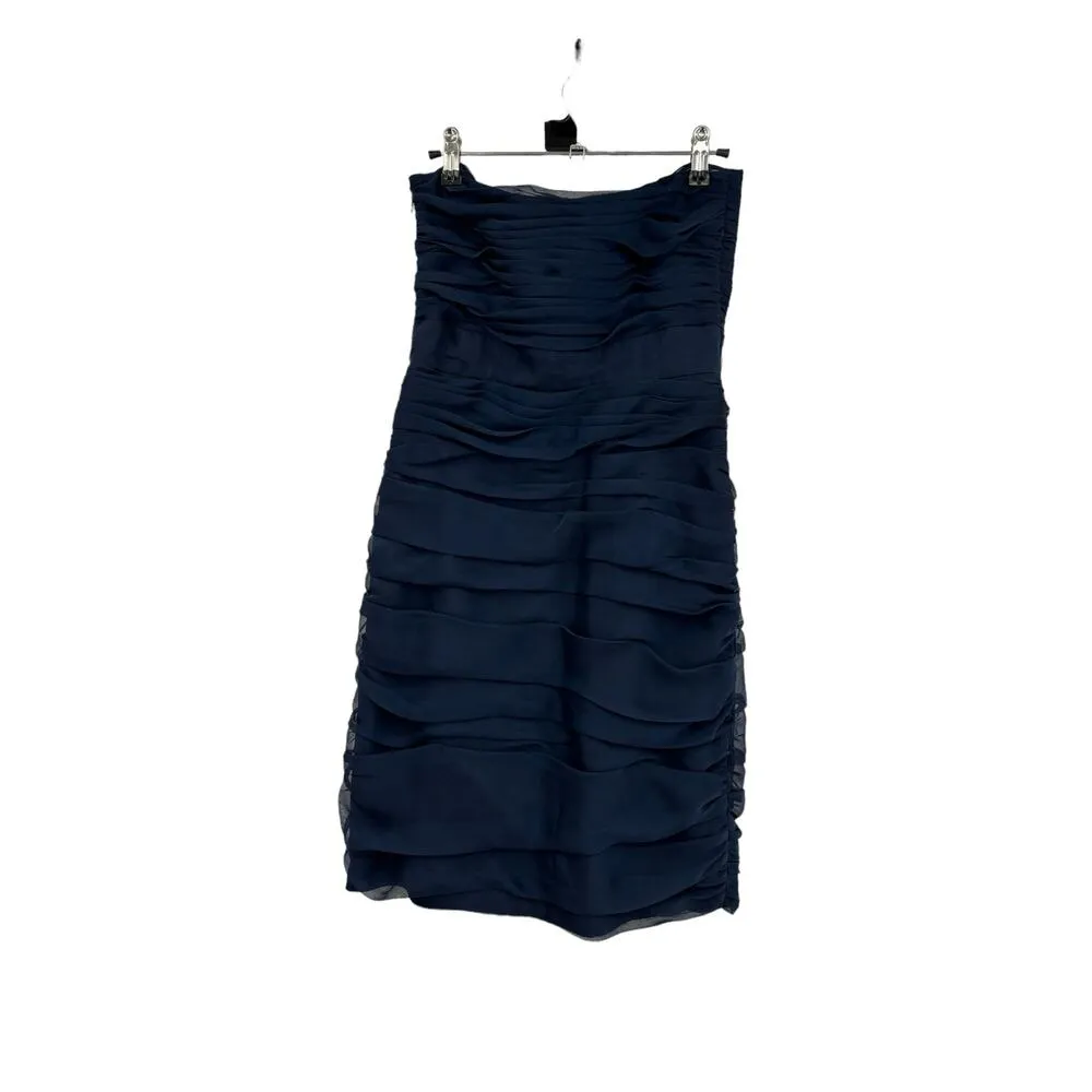 ML Monique Lhuillier Dress Womens 6 Ruched Strapless Cationic Chiffon Navy Blue - Image 3