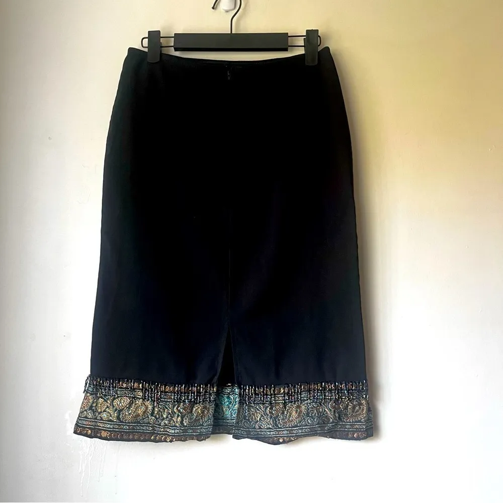 Vintage 90s Y2K Reference Black Ribbon Beaded Trim Pencil Skirt L Size L - Image 5