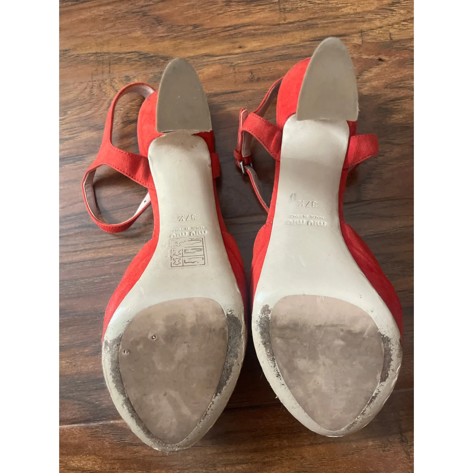 MIU MIU Flared Heel Bow Sandal Red Suede Shoes Size 37.5 US 7 7.5 PRADA Platform - Image 5