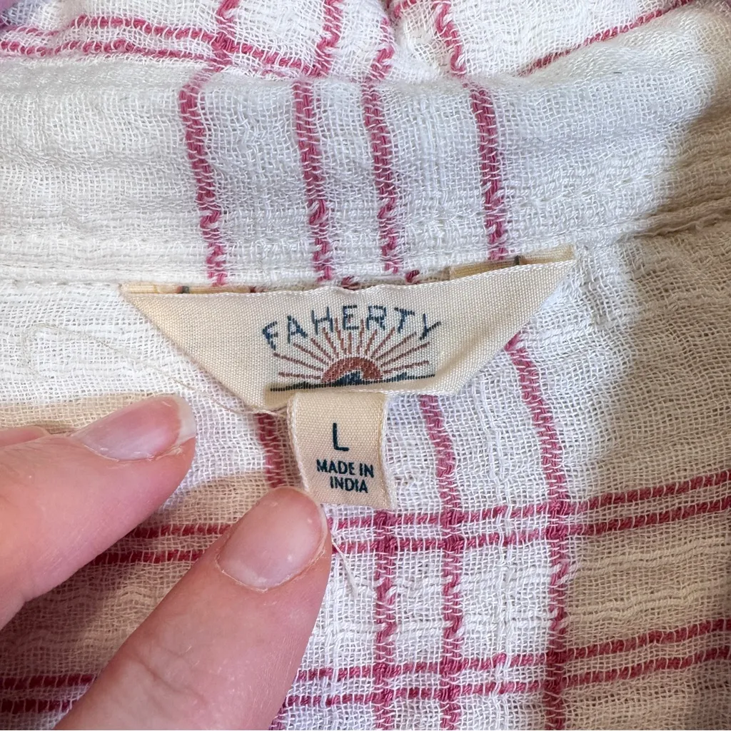 Faherty White Pink Plaid Organic Cotton Button Down Shirt Womens L Natural Fiber - Image 10