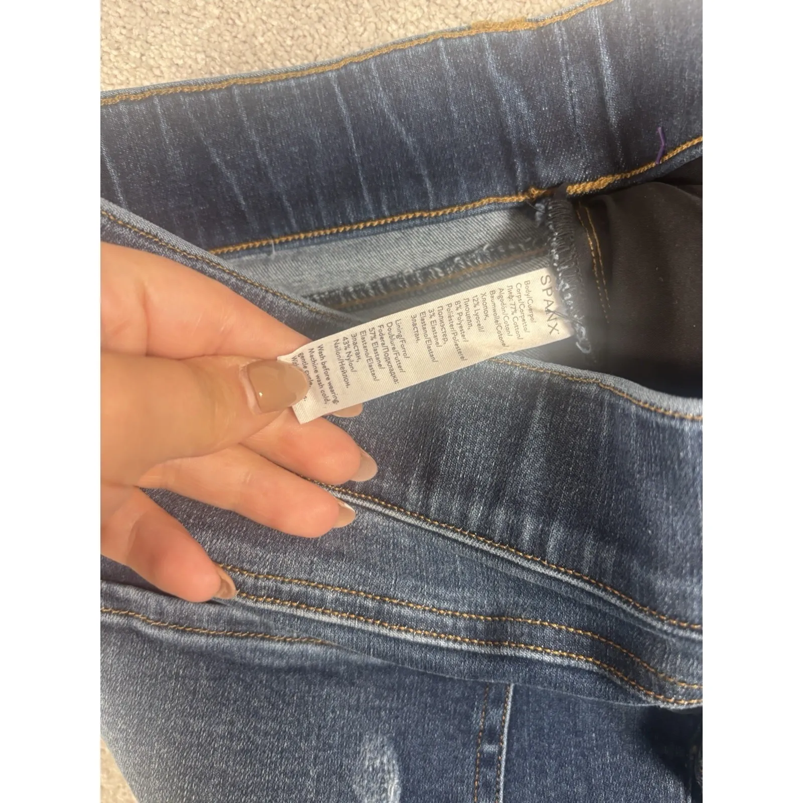 SPANX ANKLE SKINNY Distressed Blue Pull‎ On Jeans Jeggings #20203P Size Medium - Image 4