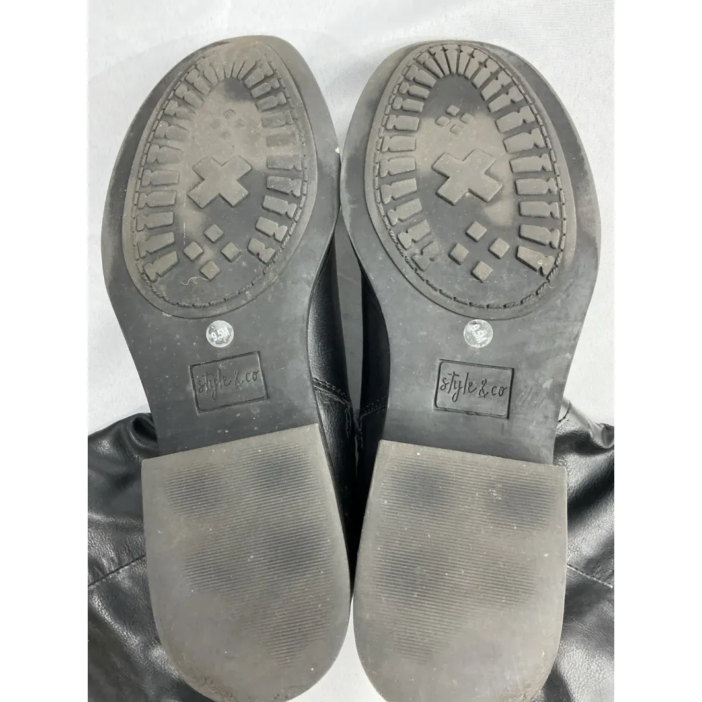 Womans Style & Co Marlee Riding Boots 9.5 M Black Full Zip Strappy - Image 8