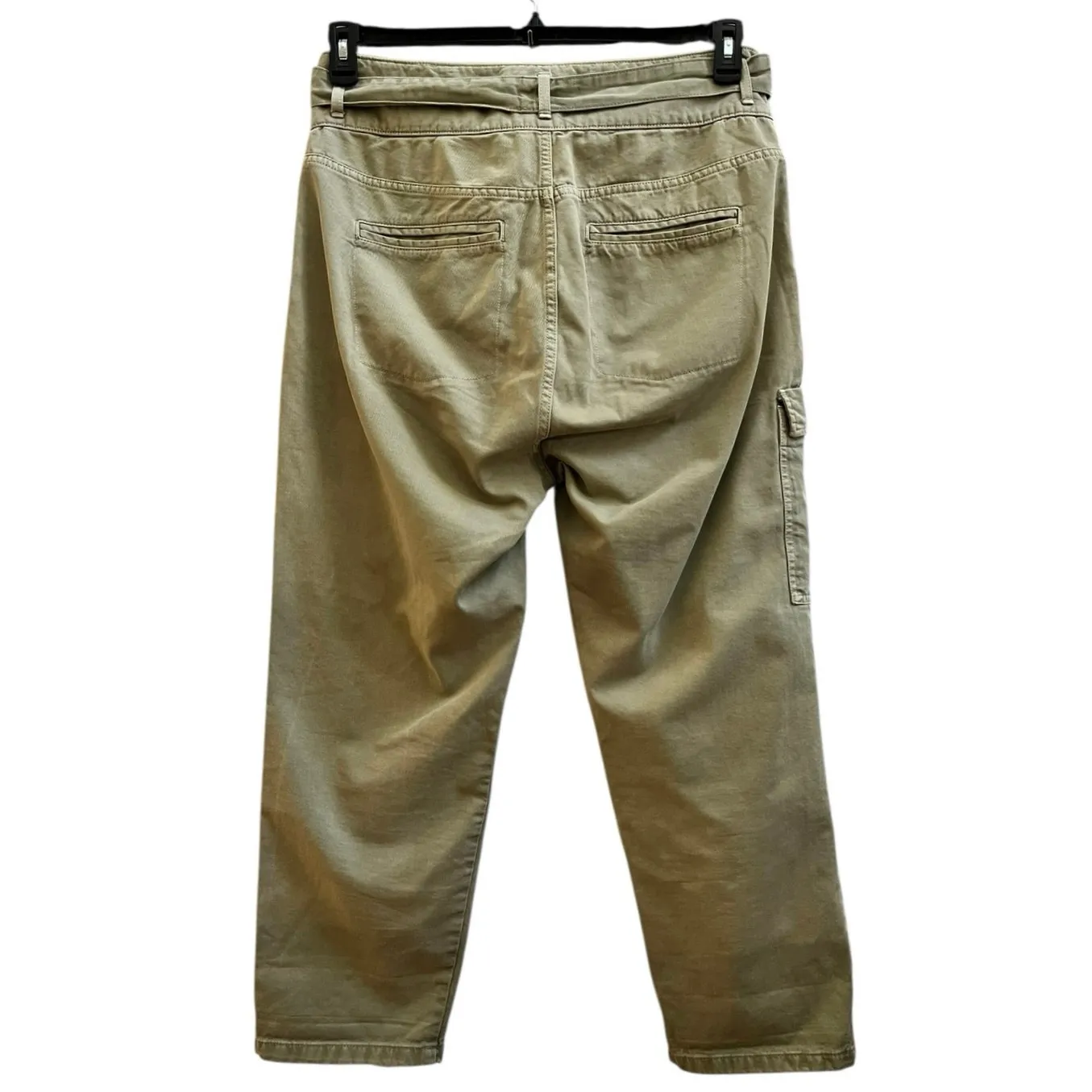 Zara Size 10 Green Cotton Waist Tie Cargo Pockets Pants 25 Inch Inseam Utility - Image 5