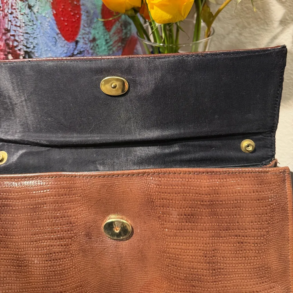 Brown Patent Leather “Snake Skin” Textured Clutch - Image 8