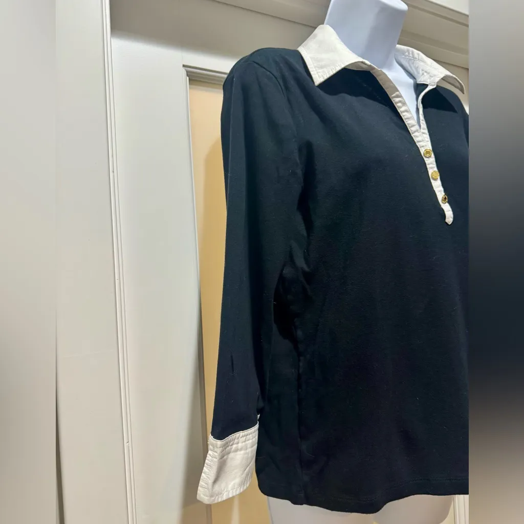 Lauren Ralph Lauren Cotton Henley Top Gold Buttons L - Image 5