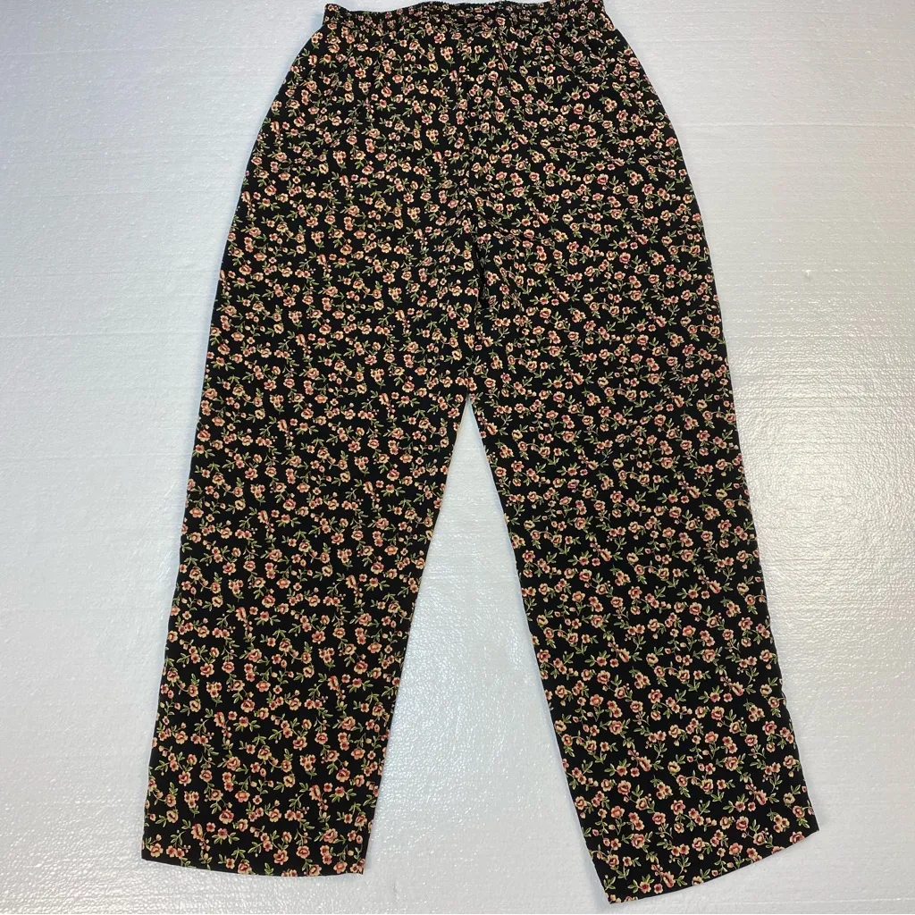 Jantzen Classics Pull‎ On Pants Size 12 Relaxed Printed Lounge Black Floral - Image 6