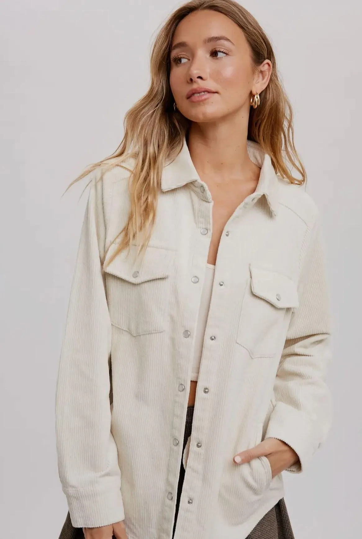 Boutique Corduroy Button Down Shacket  - Image 3