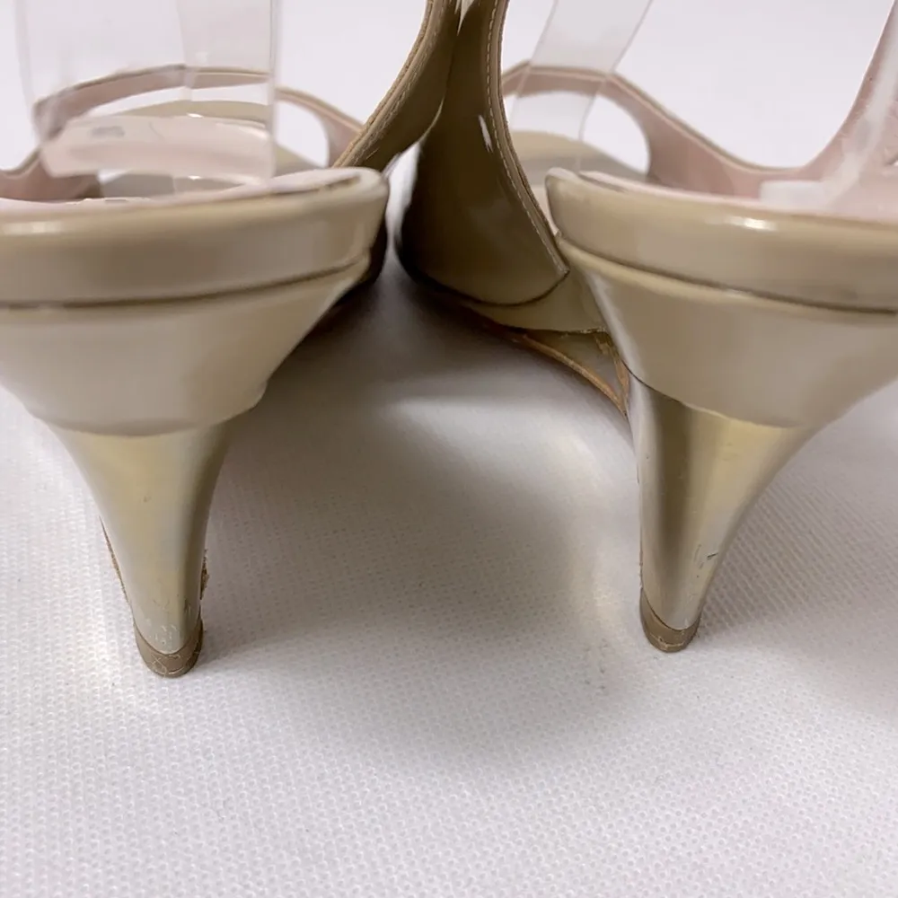Miu Miu  tan patent leather gold heel slingbacks - Image 6