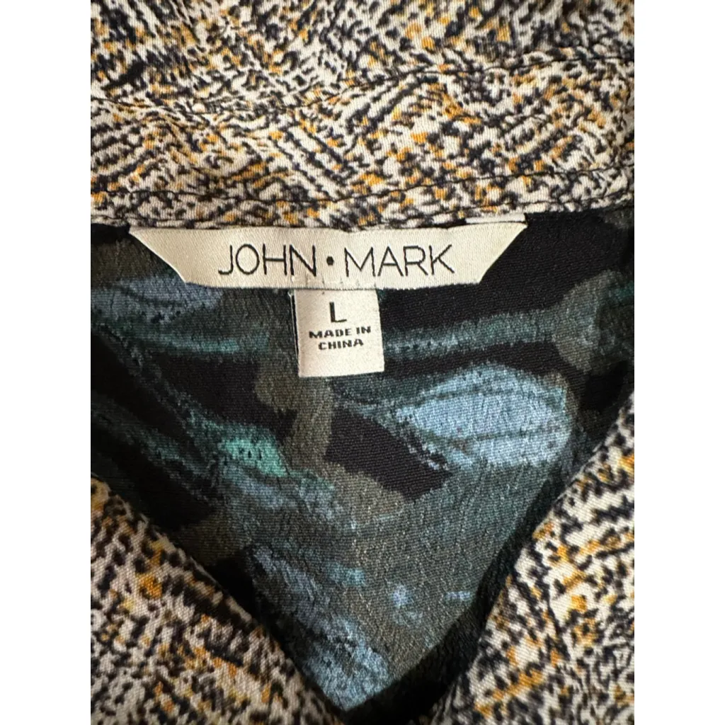 Women's JOHN MARK Patchwork Floral Button Down Shirt L Black Multicolor - Image 6