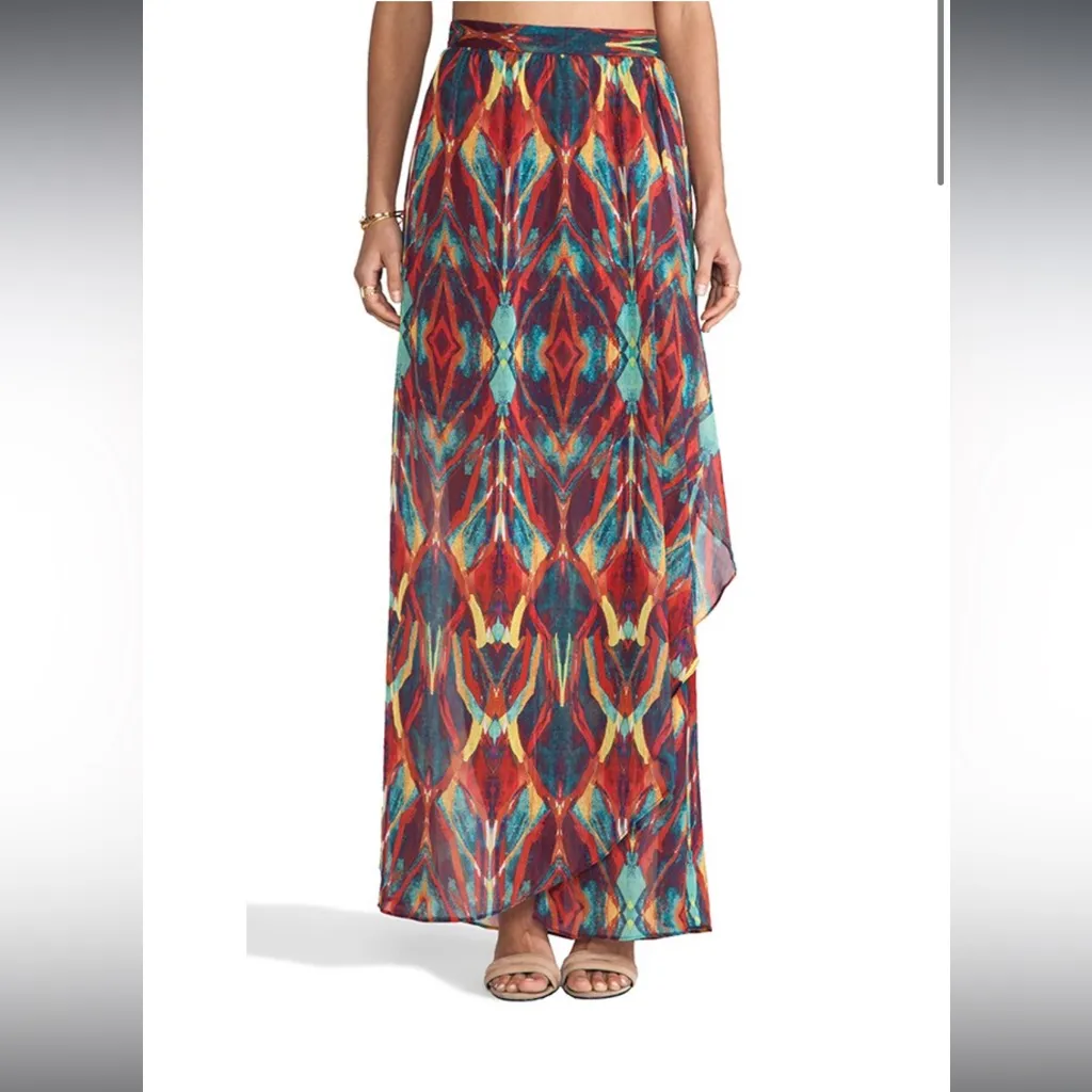 Alice & Olivia Miabella Maxi Skirt Sheer Flowy Wrap Tribal Multi Colored Size XS - Image 15