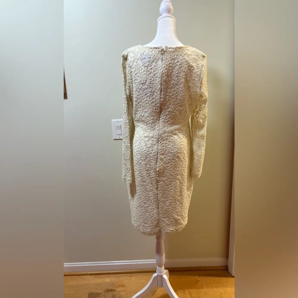 Belle by Badgley Mischka new ivory stretch lace long sleeved dress 14 - Image 2