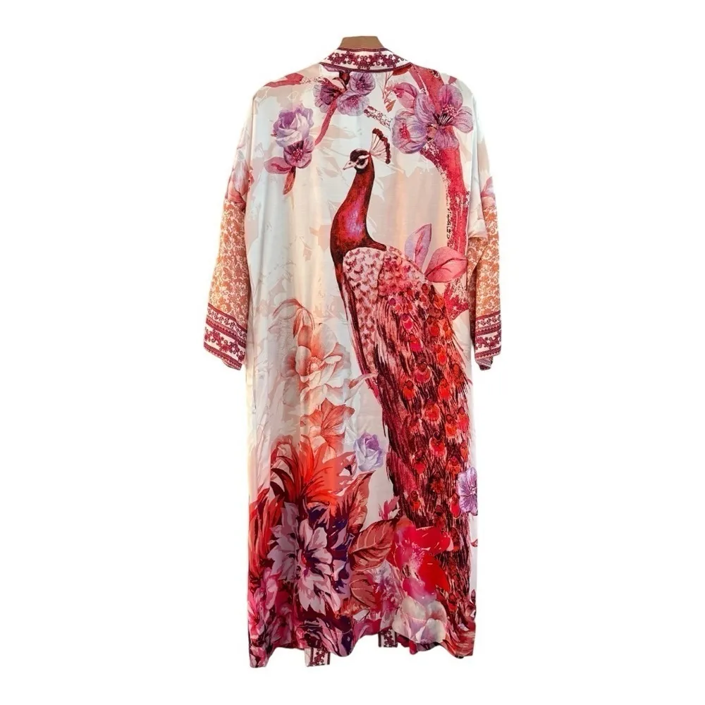 SOFT SURROUNDINGS Faye Silk Blend Peacock Kimono Robe Size M NEW - Image 4