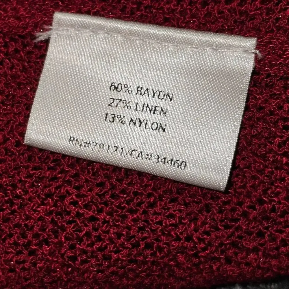 Eileen Fisher Womens Burgundy Red Linen Blend Open Ruffle‎ Cardigan Sweater 1X - Image 5