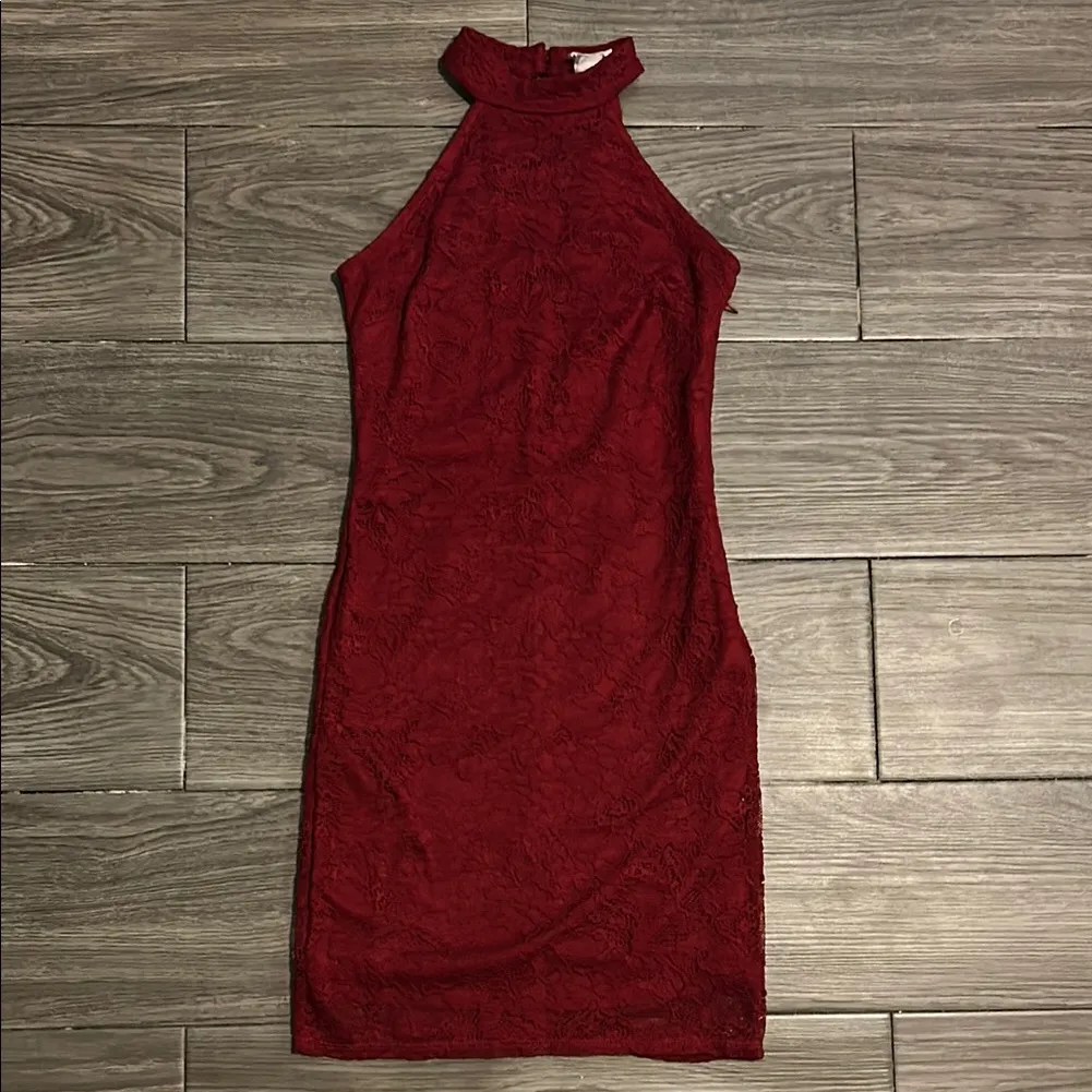 One Clothing Scarlet Lace Halter Dress with High Neckline size S - Image 5
