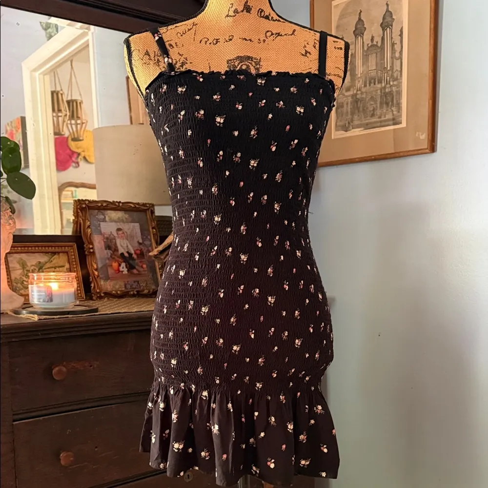 Hollister Y2K Black Floral Smocked Ruffled Mini Dress - Image 6