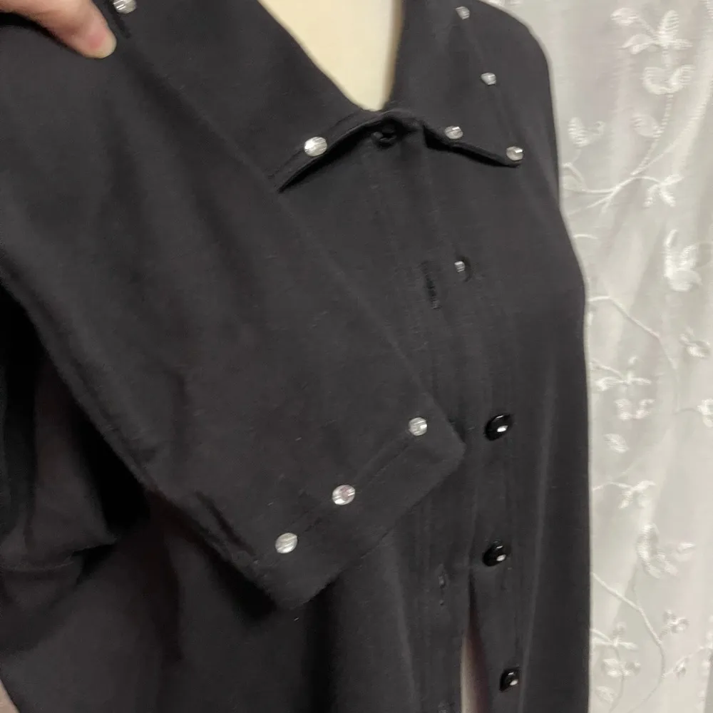 Women’s Bechamel II Black Rhinestone Button Front Shirt Jacket Sz 1X EUC - Image 5