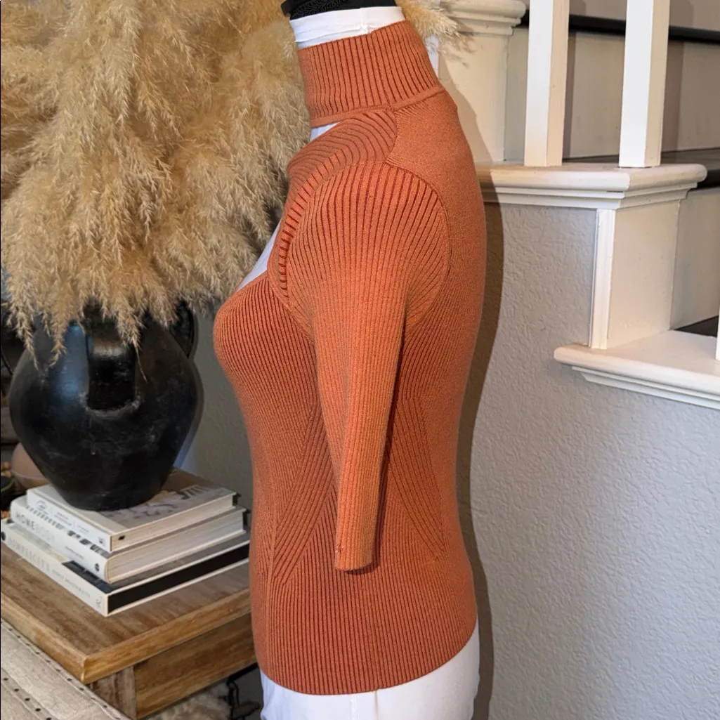 Bailey 44 Cutout Keyhole Ribbed Knit Top Rust Orange Size Small - Image 4