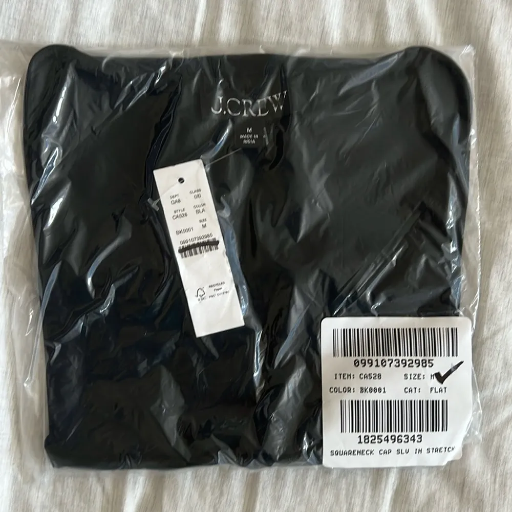 J.Crew  Squareneck cap-sleeve top in stretch cotton blend black Size Medium - Image 2